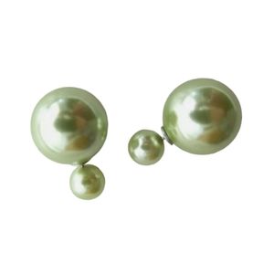 Large Oversized Double Ball Shiny Light Green Shell Pearl Ornament Stud Earrings